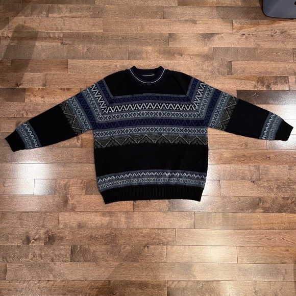 Vintage Tejidos Ruminahui Wool Knit Sweater Blue Pattern Made in Ecuador Size L - Picture 3 of 5